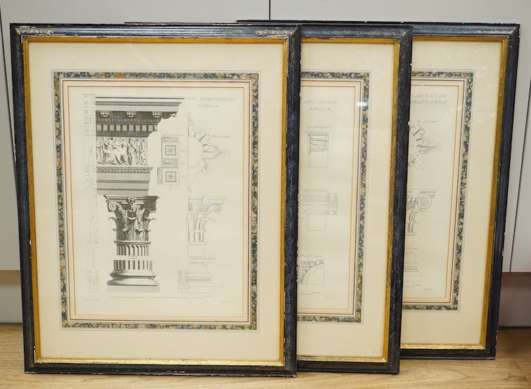 A set of three decorative architectural prints to include ‘The Corinthian Order’, 42 x 31cm. Condition - good